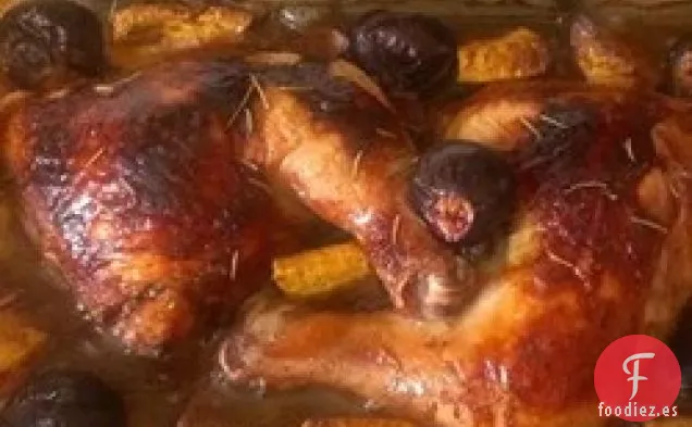Pollo Asado con Higo, Plátano y Cebolla Roja