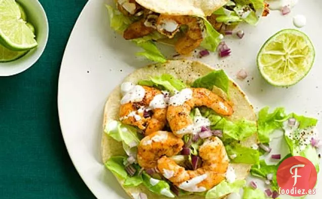 Tacos de Camarones con Crema de Lima
