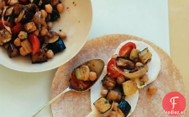 Envolturas De Berenjena, Calabacín Y Garbanzos Asados