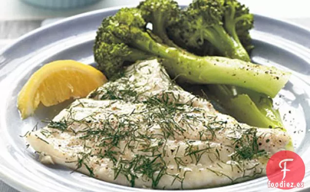 Platija al Horno con Crema de Eneldo y Alcaparras