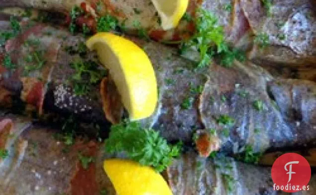 Trucha envuelta en tocino