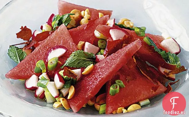 Ensalada de Sandía con Menta y Jamón Crujiente