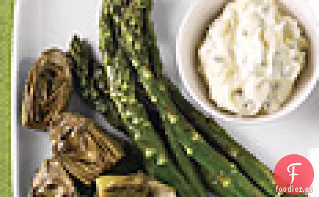 Espárragos Asados Y Alcachofas Con Alioli De orégano Y Limón