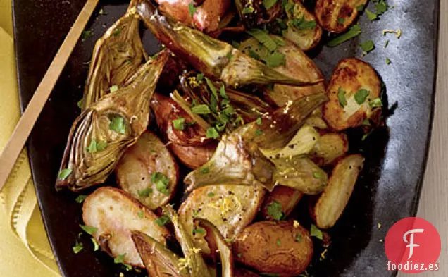 Patatas Alevines Asadas y Alcachofas Bebé