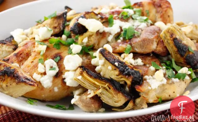 Muslos De Pollo Con Corazones De Alcachofa Y Queso Feta