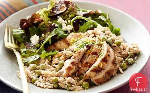 Orzo Cremoso de Limón y Pimienta con Ensalada de Pollo e Higos