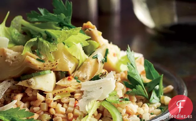 Farro con Alcachofas y Ensalada de Hierbas