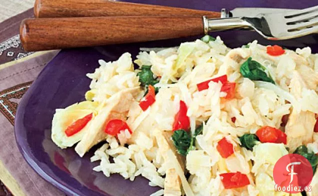 Pollo a Limón y Arroz Jazmín Con Espinacas y Alcachofas