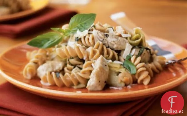 Espirales de Kamut con Salsa de Vino de Pollo y Alcachofa