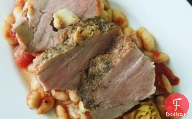 Solomillo De Cerdo Asado A Salvia Con Frijoles Y Alcachofas