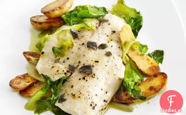 Tilapia con Escarola y Aceite de Limón y Pimienta