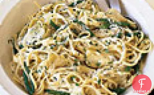 Linguini Avgolemono con Corazones de Alcachofa y Judías Verdes