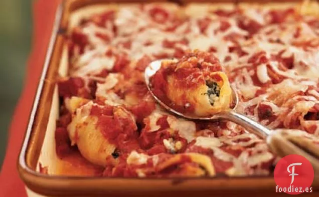 Conchas Rellenas de Alcachofa, Espinacas y queso Feta