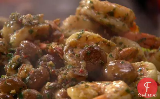 Camarones y setas con Jerez