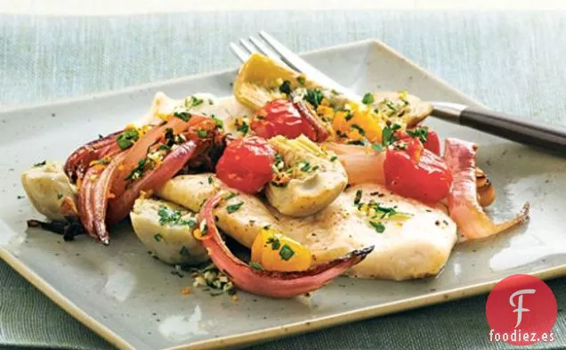 Pescado Asado Con Alcachofas