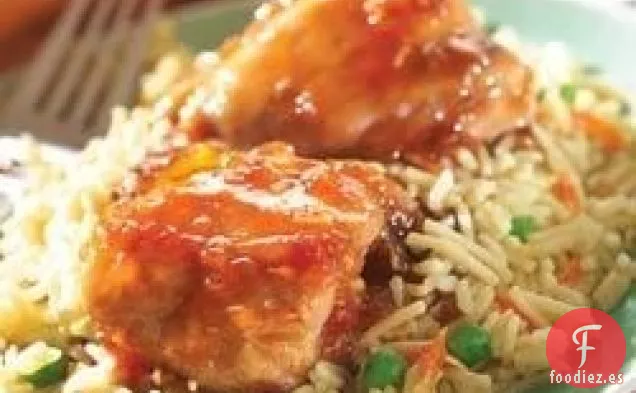 Sabroso Pollo de Albaricoque con Arroz Vegetal