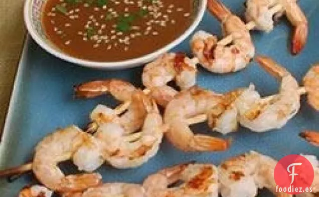 Brochetas de Camarones de Sake con Salsa de Sake Cítrico