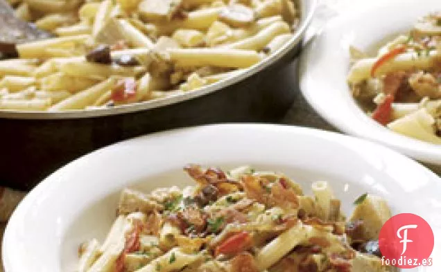 Penne Con Alcachofas y Queso Feta