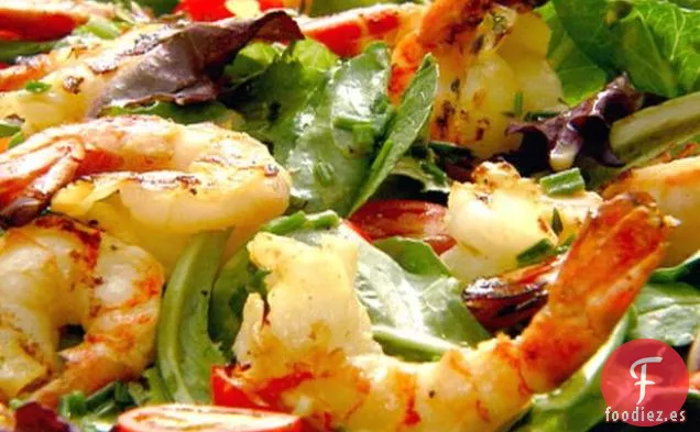 Camarones Cítricos a la Parrilla sobre Verduras
