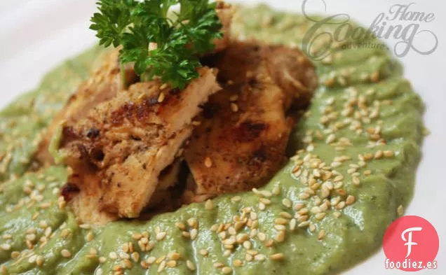 Puré De Brócoli Con Sésamo Y Pollo