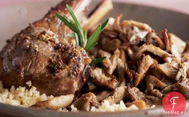 Chuletas de Cordero de Primavera sobre Setas de Ostra