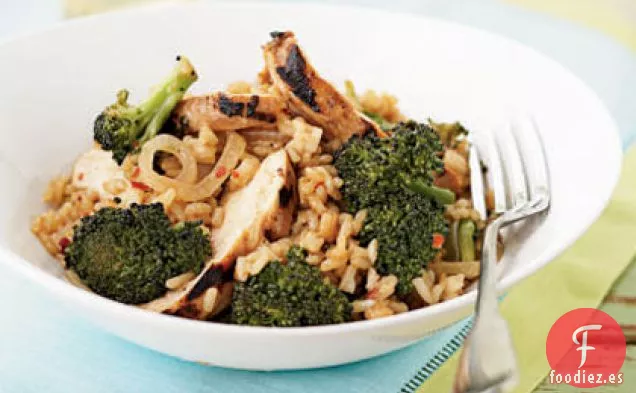 Arroz Salteado de Brócoli y Pollo