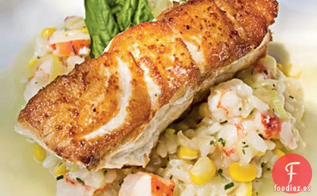 Mero Asado con Risotto de Mariscos y Champán-Citrus Beurre Blanc