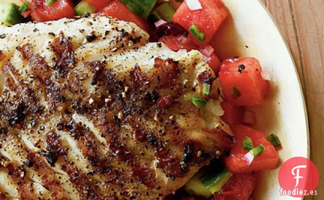 Mero a la Parrilla con Salsa de Sandía