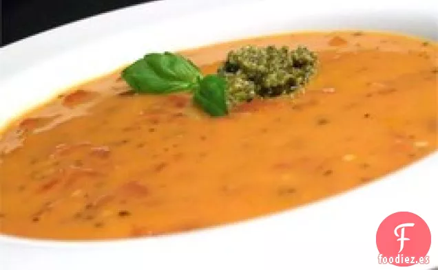 Sopa de Crema de Tomate con Pesto