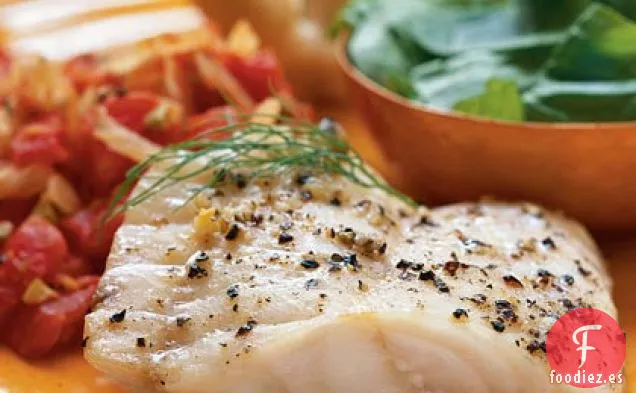 Mero Asado en Sartén con Verduras Provenzales