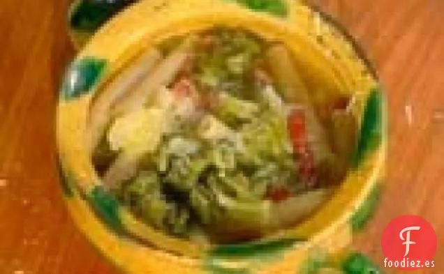 Caldo de Brócoli con Panceta, Jamón y Pasta: Minestra di Broccoli allá Romana