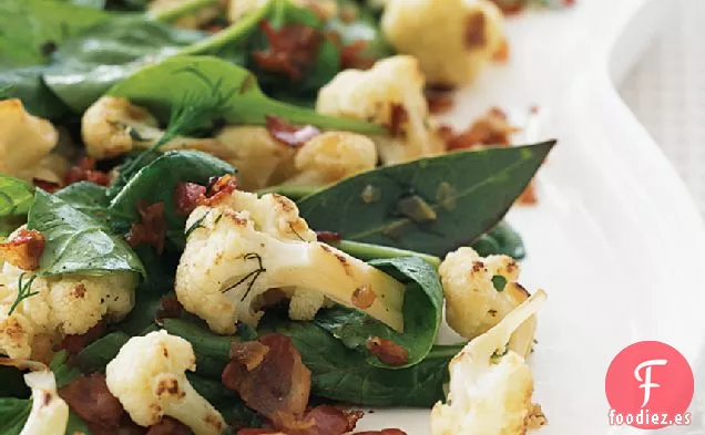 Coliflor Caramelizada con Panceta y Espinacas