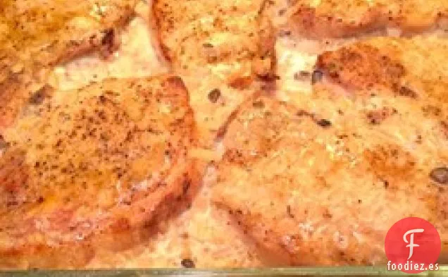Chuletas de Cerdo Al Horno con Salsa de Champiñones
