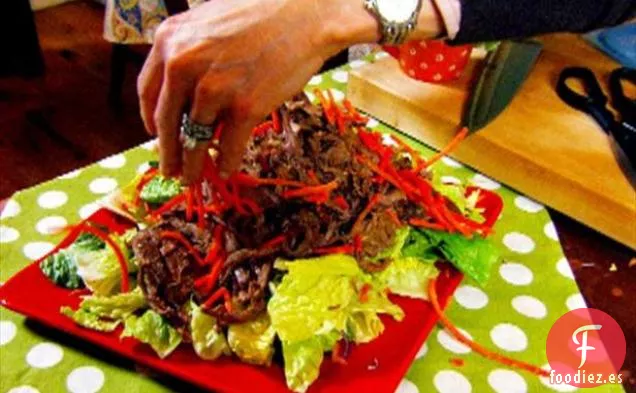 Ensalada Asiática de Ternera con Cilantro, Cebolletas y Semillas de Sésamo