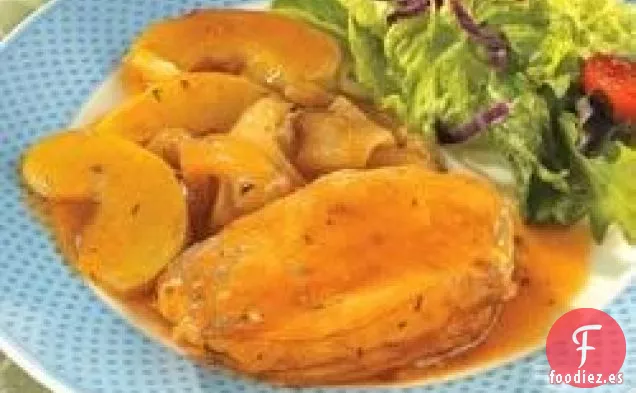 Cerdo con Champiñones Dorados y Manzanas