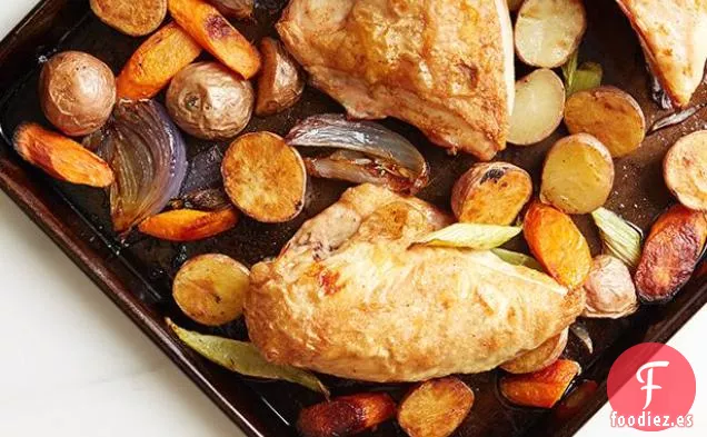 Pollo Asado con Limón y Hierbas y Verduras