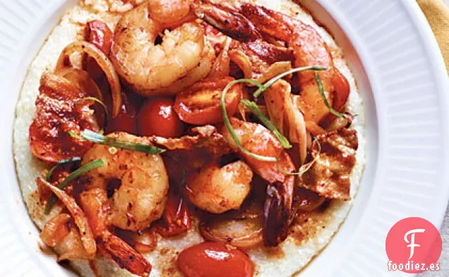 Camarones Picantes y Sémola de Maíz