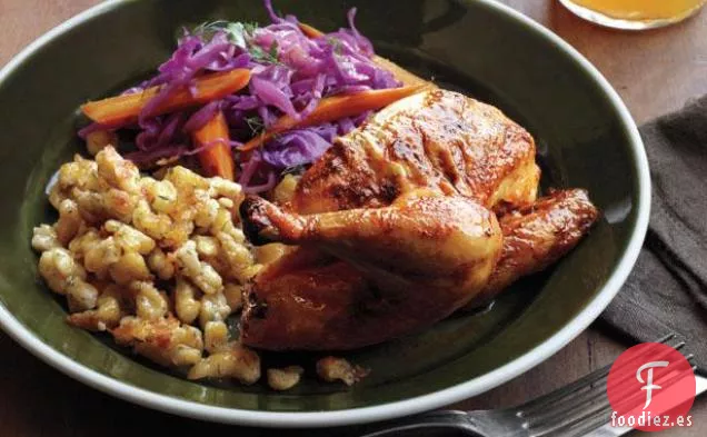 Gallinas De Caza De Cornualles Asadas Con Pesto De Semillas De Calabaza