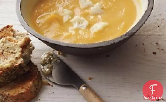 Sopa De Calabaza Asada Con Coliflor, Oni Caramelizado