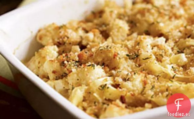 Fideos de Huevo con Pimienta, Queso de Granjero y Coliflor Gratinados