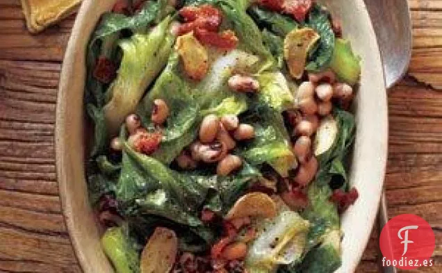 Guisantes De Ojos Negros Con Tocino Y Escarola Receta