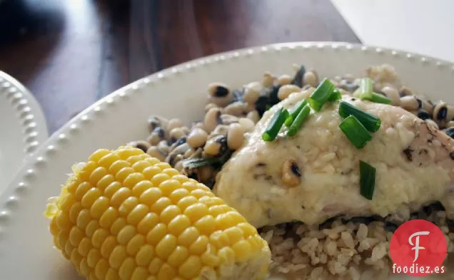 Pollo Al Parmesano Al Horno Con Guisantes de Ojos Negros