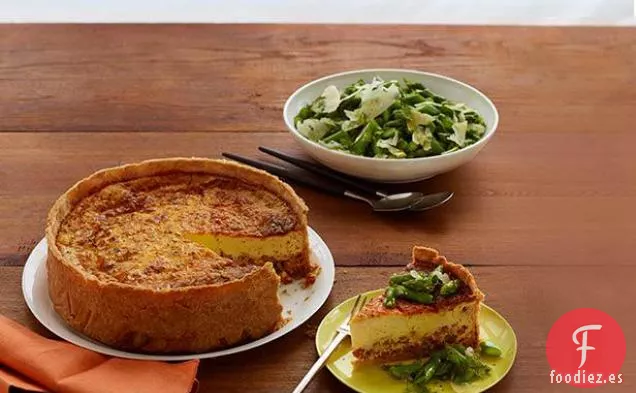 Quiche de Jamón Con Ensalada de Hierbas y Espárragos