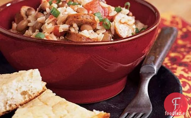 Guisantes de Ojos Negros y Arroz con Salchicha Andouille