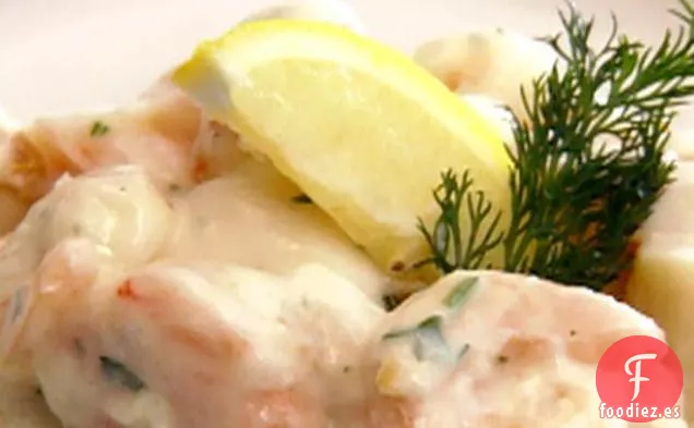 Camarones y Vieiras en Salsa de Crema de Ajo