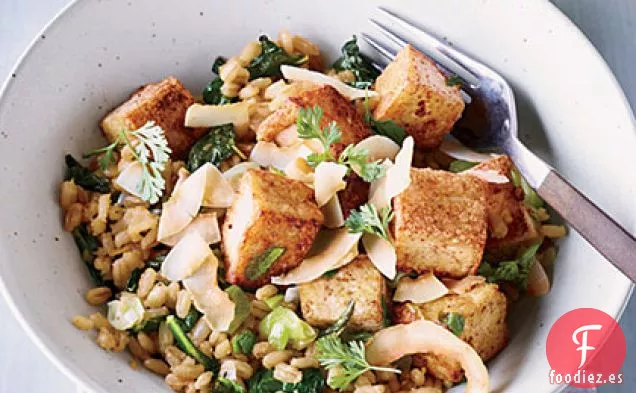 Tofu de cinco especias con Cebada y Col Rizada