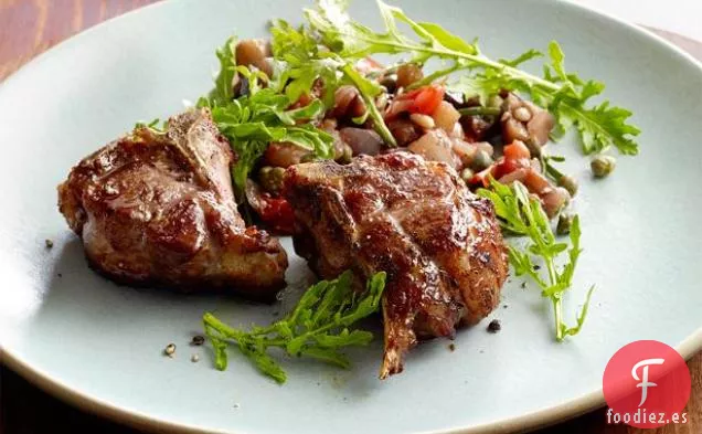 Chuletas de Cordero con Caponata de Berenjena