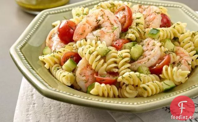 Ensalada de Pasta con Camarones Escalfados y Aderezo de Limón y Eneldo