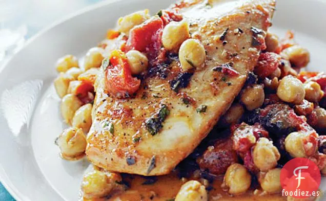 Pollo con Tomates, Albaricoques y Garbanzos