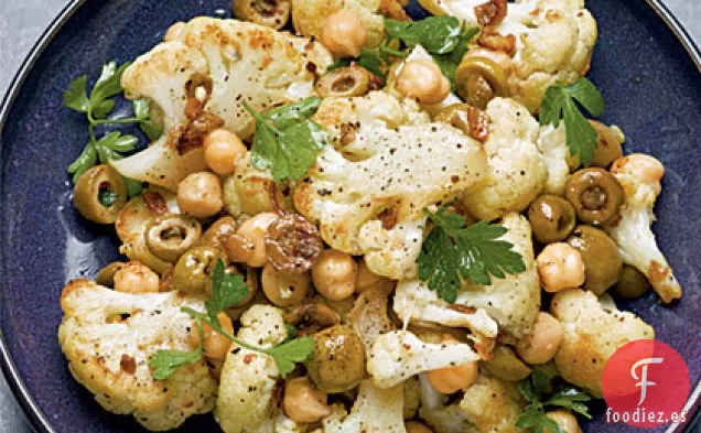 Coliflor, Garbanzos y Aceitunas Asados